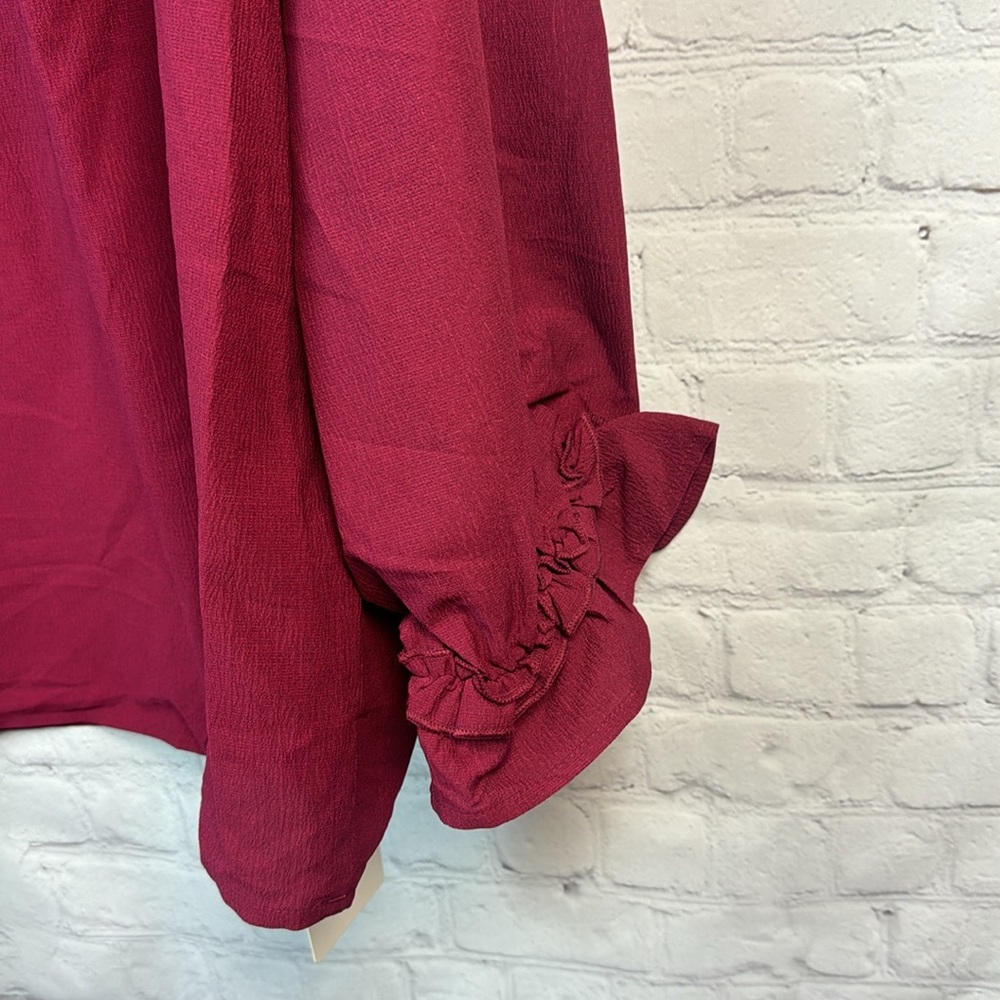 BloomChic Burgundy Ruffle Trim Long Sleeve Top Plus Size 5X - Picture 4 of 6